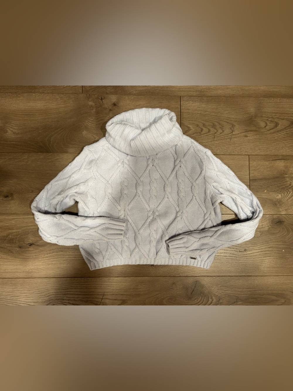 Hollister Cropped Light Blue Cable Knit Turtleneck Sweater, size small